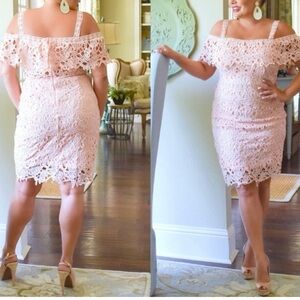 Perfectly Priscilla Women Lace Dress Off-Shoulder Blush Cocktail sz 1XL HOCO NEW